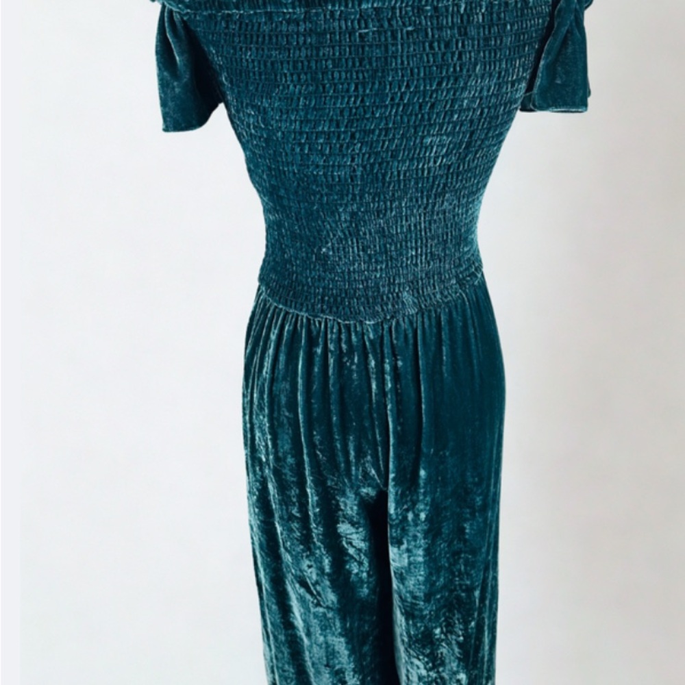 Parker Teal Velvet Off-Shoulder Jumpsuit Size 6 - Picture 3 of 5